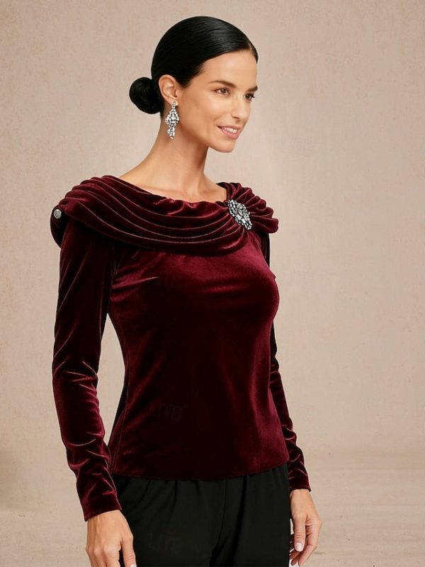 Christmas Women's Dressy Tops Velvet Elegant Long Sleeve - Image 2