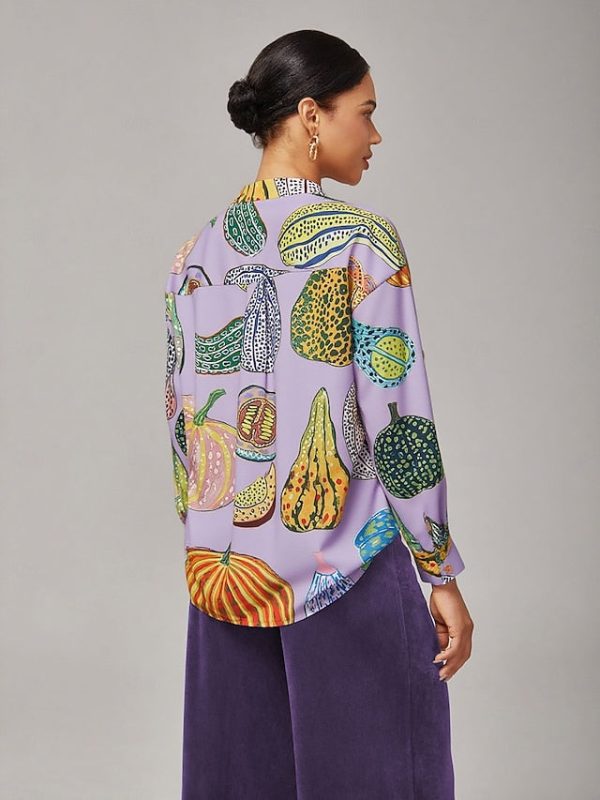 Women's Purple Pumpkin Print Pullover Shirt Loose Fit Drop - Image 5