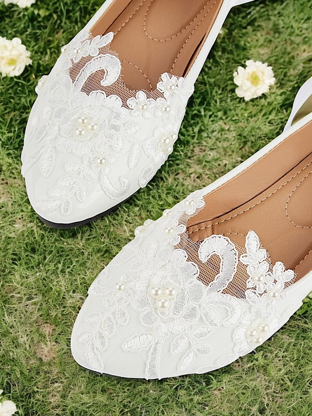 Wedding Ribbon Lace White Shoes - Ties Elegant Bridal Flats with - Image 5