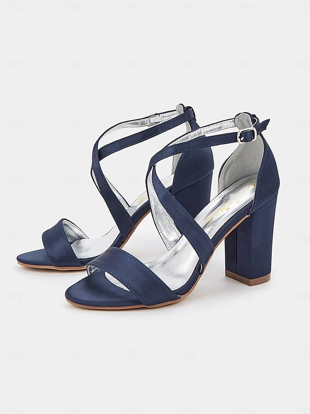Heel Satin Elegant Block Women