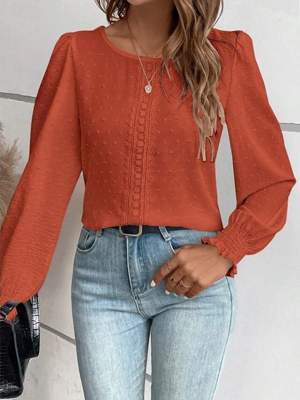 Women's Popover Shirt Casual Shirt Blouse Lace Patchwork - Image 11