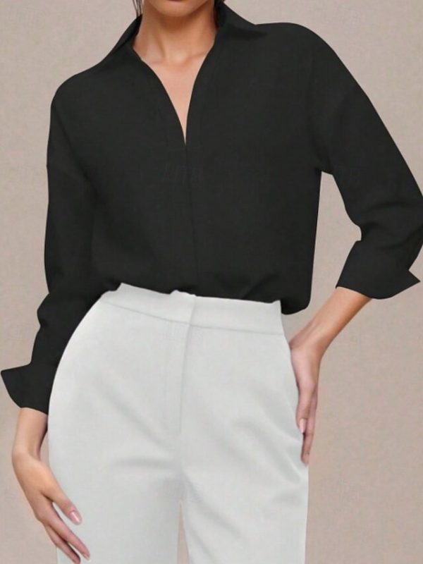 Women's Shirt Blouse Plain Stylish Basic Casual Long Sleeve - Image 12