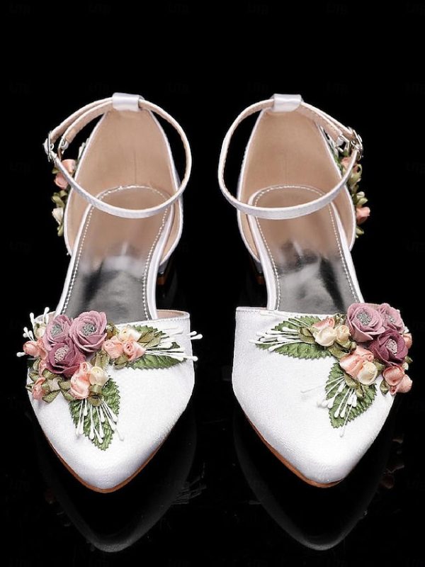 White Clutch Embroidered with Floral Matching Shoes Flat - Image 4
