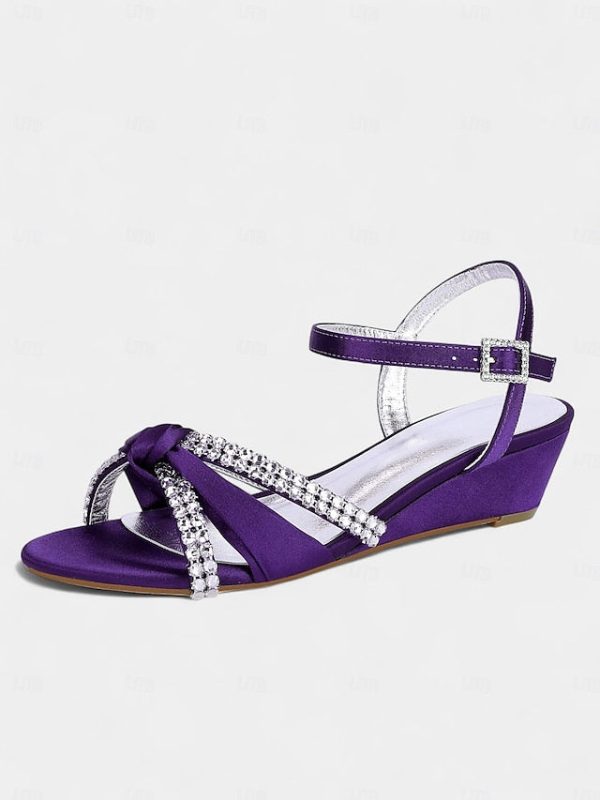 Satin Wedge Women's Sandals Knot Rhinestone Green - Image 9