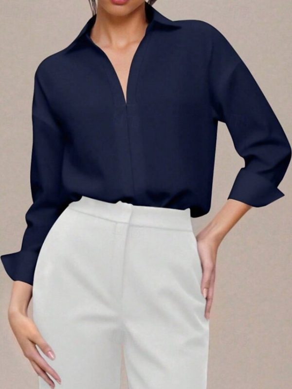 Women's Shirt Blouse Plain Stylish Basic Casual Long Sleeve - Image 9