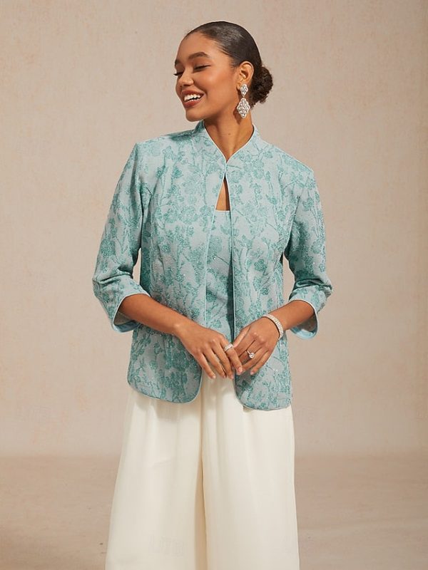 Women's Dressy Tops Floral Paisley Embroidered Elegant 3/4 - Image 36