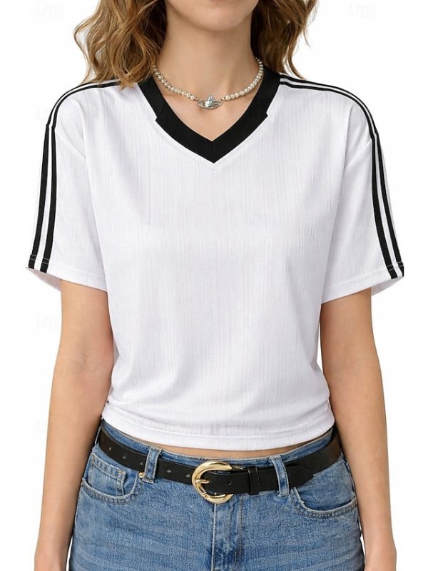 Women's Petite Sports T-Shirt Jersey Color Block Striped - Image 3