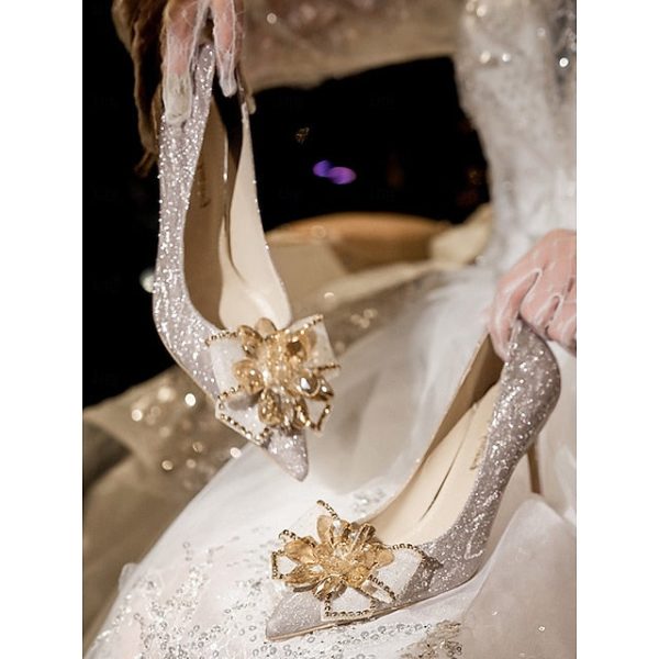 Silver Glitter Sparkling Heels Women Wedding for High Shoes - Image 6