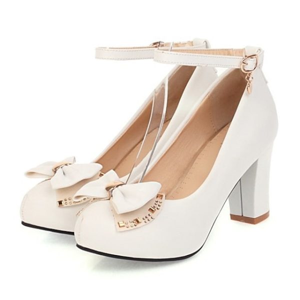 Pumps Girls' Shoes Heel Block Round Toe White - Image 5