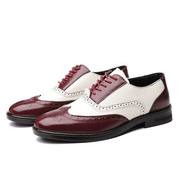Burgundy Oxford Men's Wingtip Brogue Shoes White and - Image 6