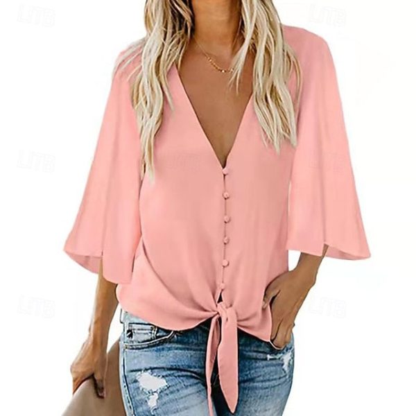 Women's Blouse Chiffon Tops Patchwork Plain Elegant Stylish - Image 2