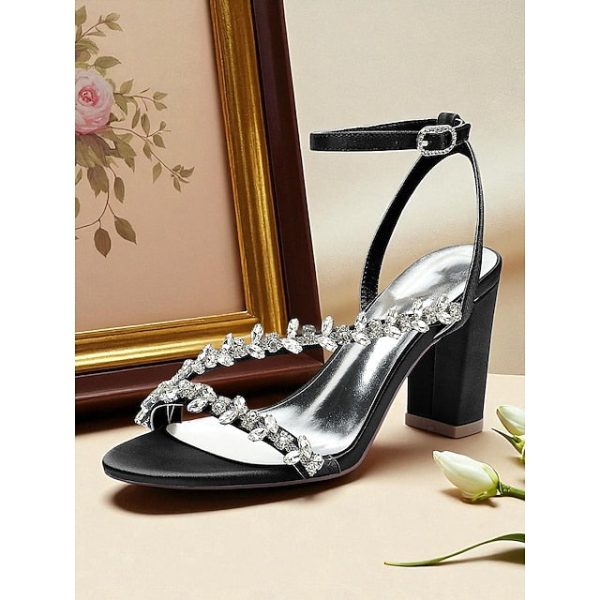 Rhinestone Women's Straps Block Heel - White Sandals with - Image 9