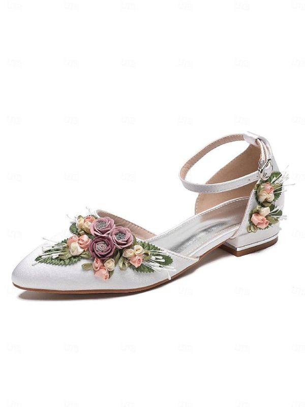 White Clutch Embroidered with Floral Matching Shoes Flat - Image 2