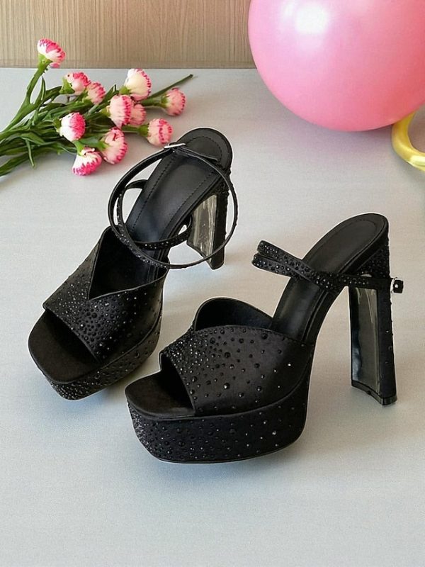 Heel Peep Toe with Platform Women's Sandals Rhinestone High - Image 8