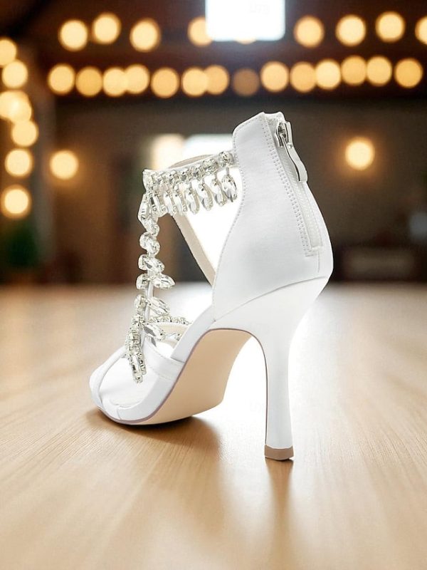 with Sandals Heel Rhinestone White Women's Strappy High - Image 6