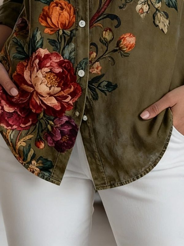 Women's Shirt Buttons Print Floral Elegant Stylish Casual - Image 3