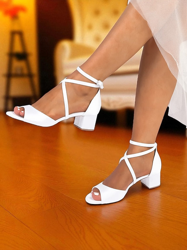Strap Elegant Block - Satin Sandals with Ankle Women