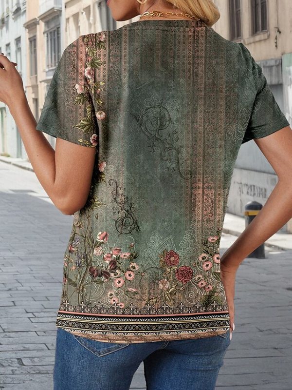 Women's T Shirt Print Vintage Casual Short Sleeve V Neck - Image 2