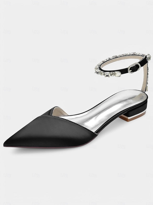 Chic Shoes with Satin Strap Crystal-Ankle Wedding Black - Image 6
