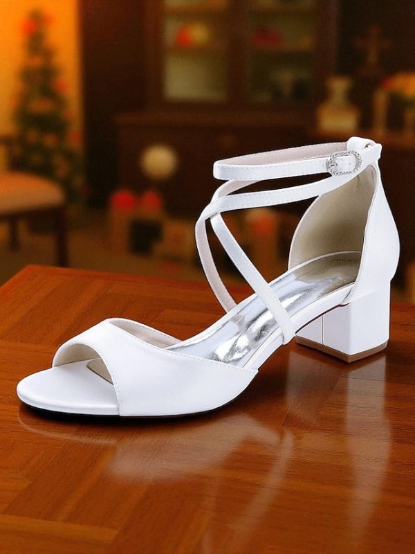 Strap Elegant Block - Satin Sandals with Ankle Women's Heel - Image 14