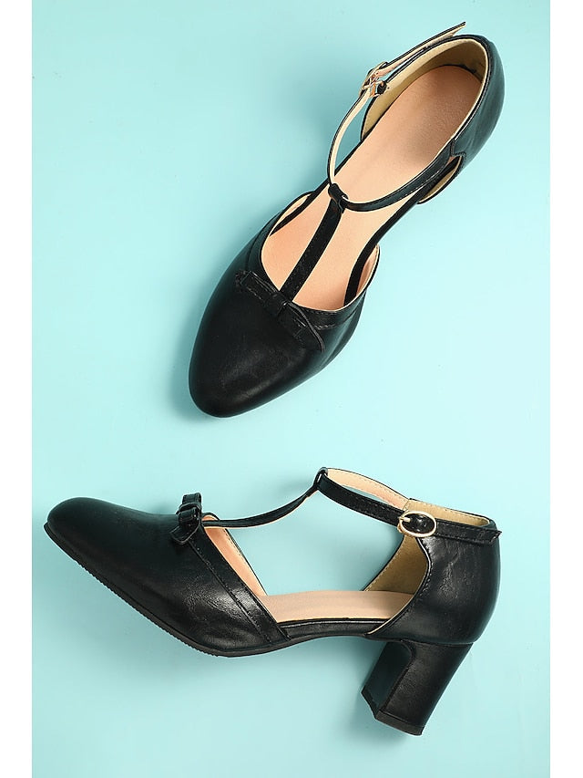 Roaring Vintage Heels Shoes T-strap 20s Retro heels Chunky 1950s - Image 1