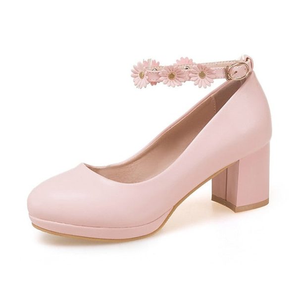 with Ankle Shoes Block White Daisy Flower Heel Girls' - Image 9