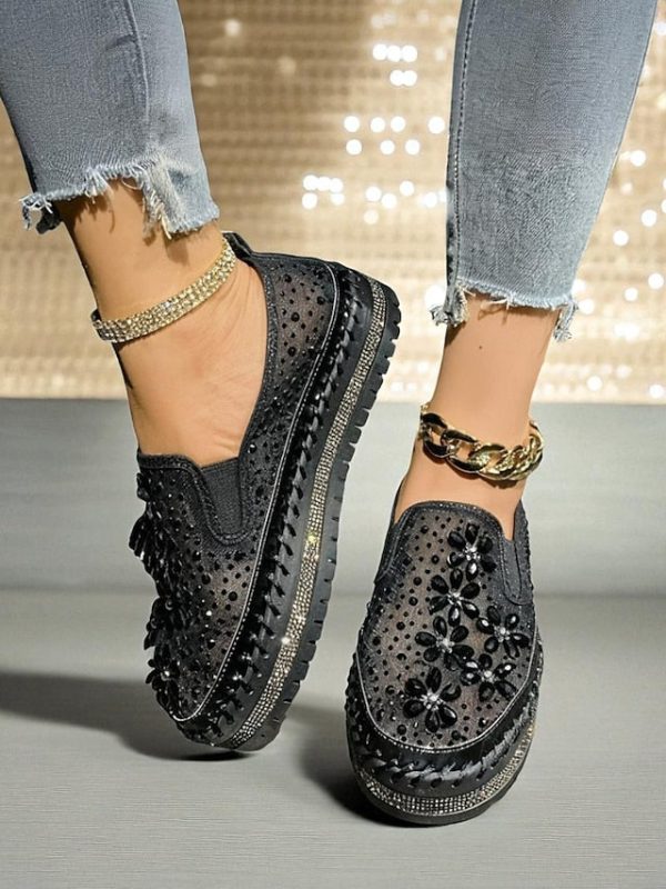 Embellished Sneakers Slip-On with Women's Mesh Rhinestone - Image 10