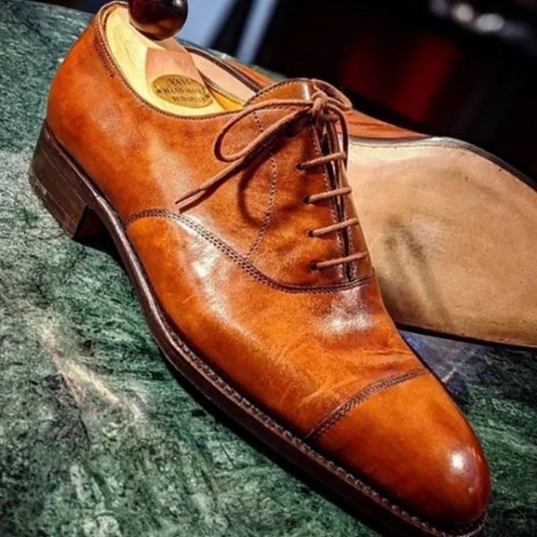 Leather Faux Oxford Brown Cap Shoes Classic Men's