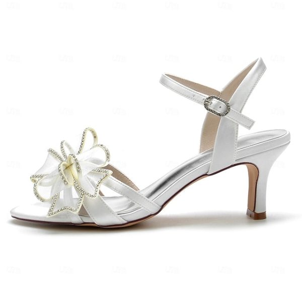 Kitten Detail Sandals with Bridal Heel Luxury Rhinestone Bow - Image 11