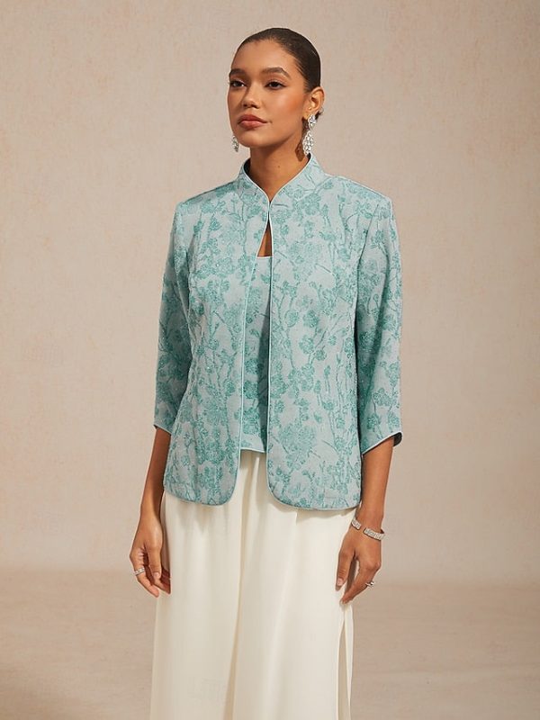 Women's Dressy Tops Floral Paisley Embroidered Elegant 3/4 - Image 37