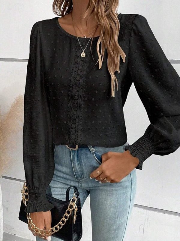 Women's Popover Shirt Casual Shirt Blouse Lace Patchwork - Image 22