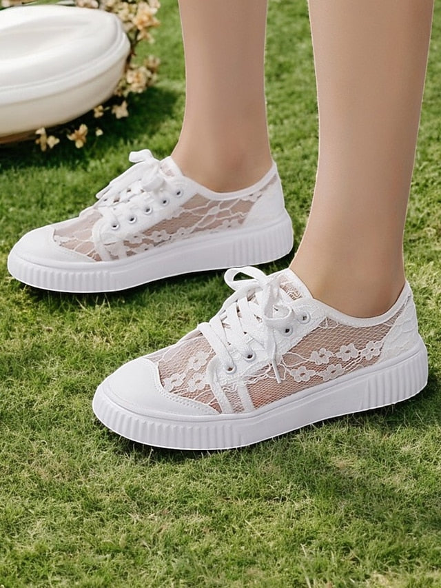 Casual Sneakers Floral Wedding Women Shoes Lace for Bridal - Image 2