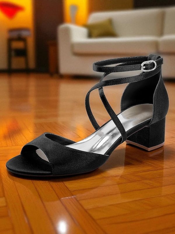 Strap Elegant Block - Satin Sandals with Ankle Women's Heel - Image 4
