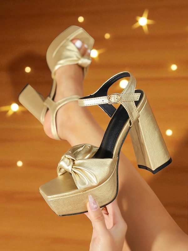 Sandals High Chunky Platform Heel Block Women's - Gold - Image 5