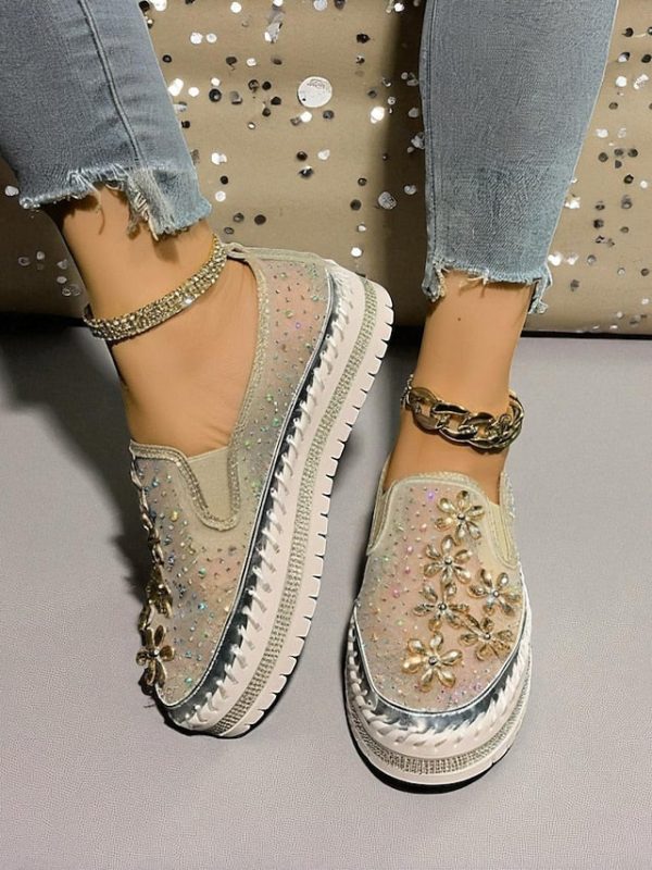 Embellished Sneakers Slip-On with Women's Mesh Rhinestone - Image 6