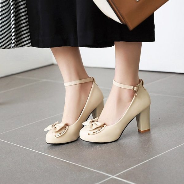 Pumps Girls' Shoes Heel Block Round Toe White - Image 3
