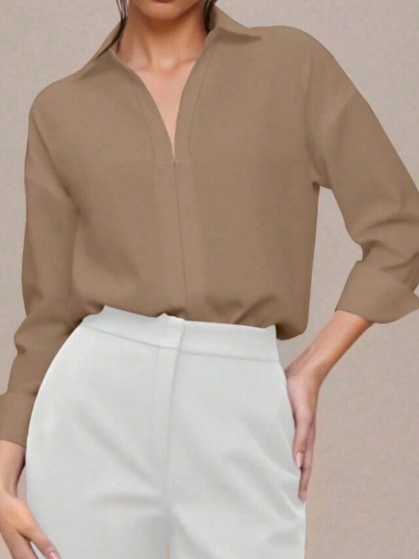 Women's Shirt Blouse Plain Stylish Basic Casual Long Sleeve - Image 3