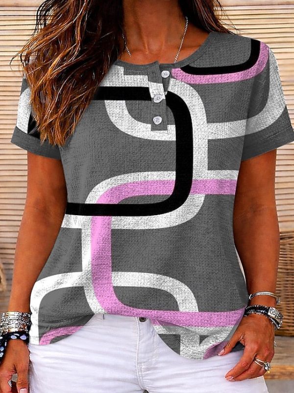 Women's Textured Knit Tops T Shirt Color Block Graphic