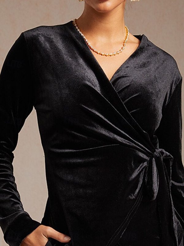 Women's Velvet Wrap Tops Dressy Tops Tie Front Solid Color - Image 3
