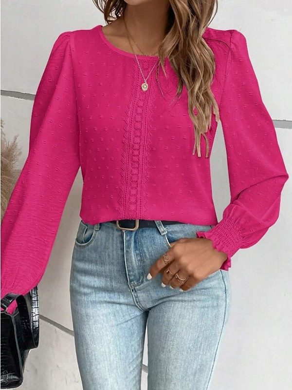 Women's Popover Shirt Casual Shirt Blouse Lace Patchwork - Image 17