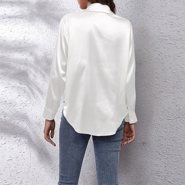 Women's Shirt Elegant Dressy Satin Top Buttons Plain Daily - Image 6