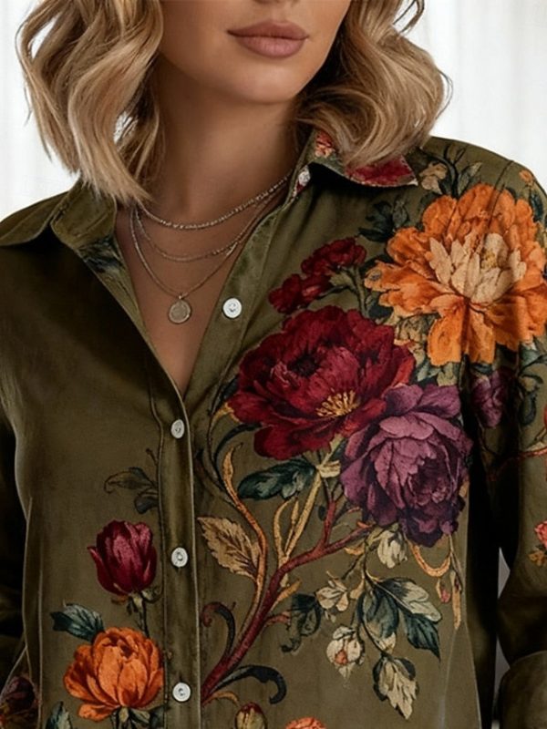 Women's Shirt Buttons Print Floral Elegant Stylish Casual - Image 2