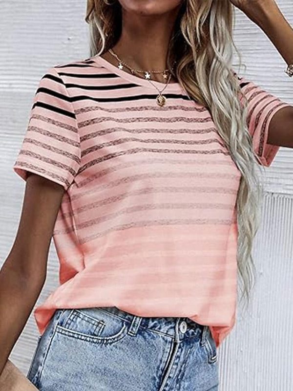 Women's T Shirt Casual Striped Print Short Sleeve Regular - Image 3