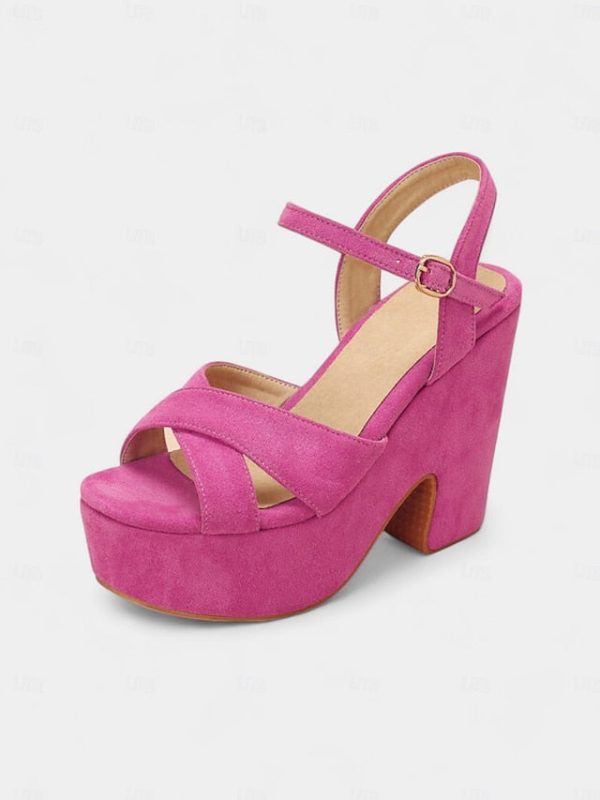 with Strap Platform Pink Sandals - Suede Hot Women's Ankle - Image 5