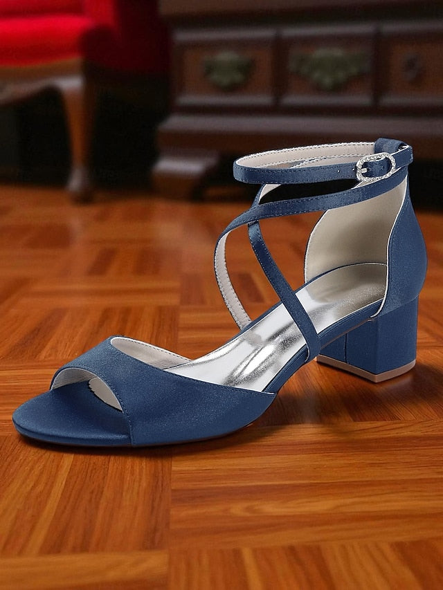 Strap Elegant Block - Satin Sandals with Ankle Women