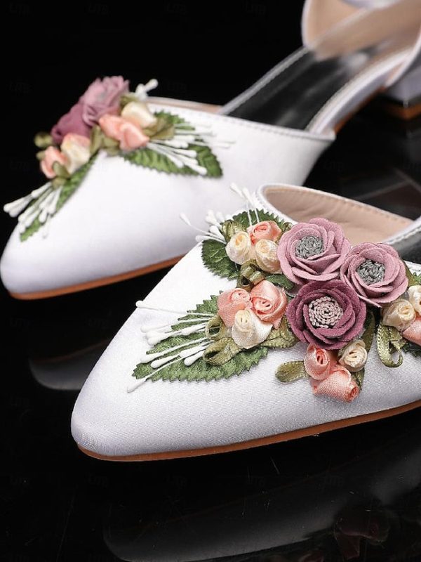 White Clutch Embroidered with Floral Matching Shoes Flat - Image 6