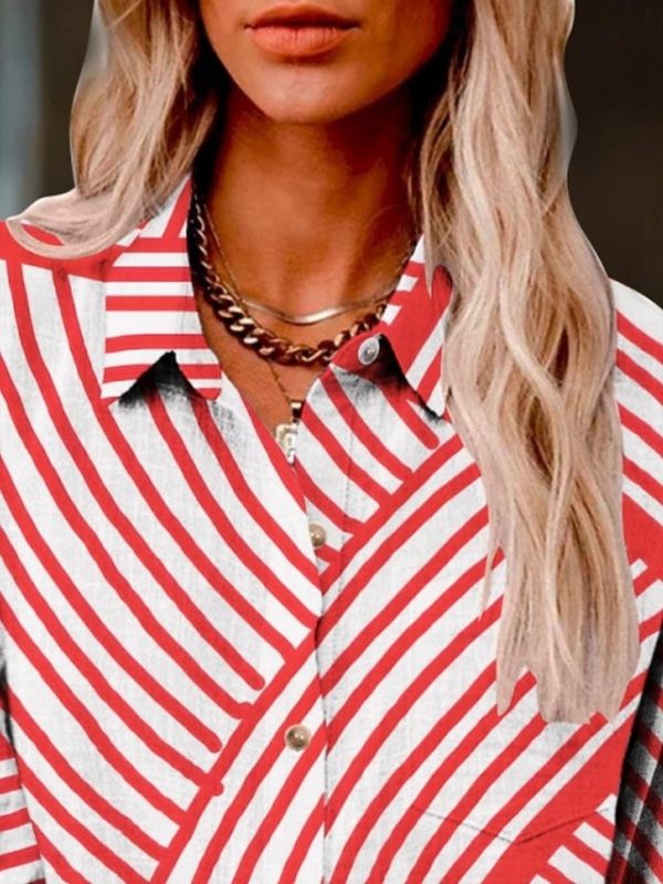 Women's Shirt Buttons Print Striped Active Daily Stylish - Image 2