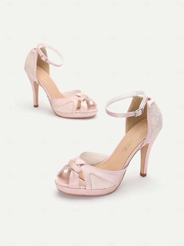 Women's Peep Pink Sandals Satin Elegant High with Heel Toe - Image 10
