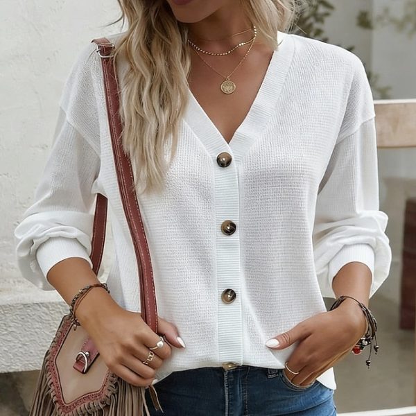 Women's Casual Shirt Button Up Shirt Blouse Patchwork - Image 2