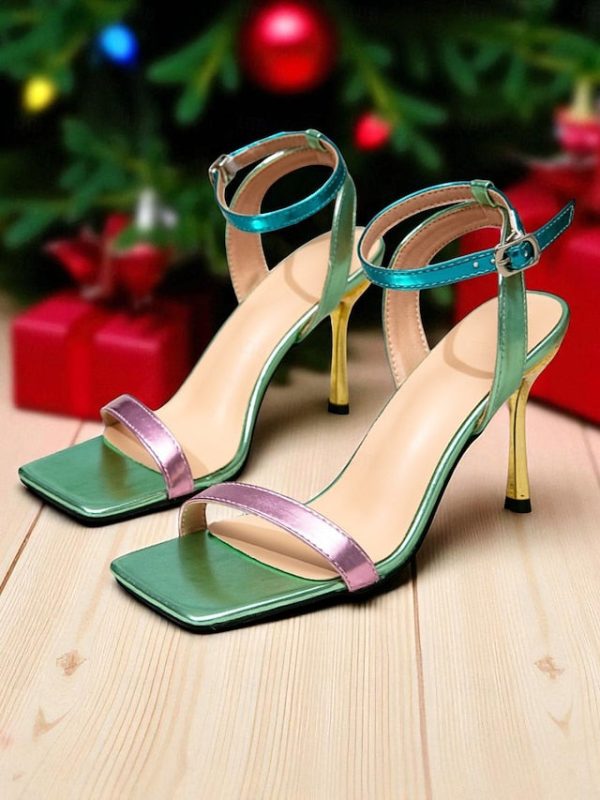 '- Toe Stiletto Women's Square Strappy Iridescent Sandals - Image 6
